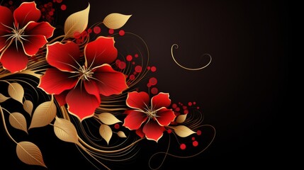 Beautiful abstract red and gold floral design