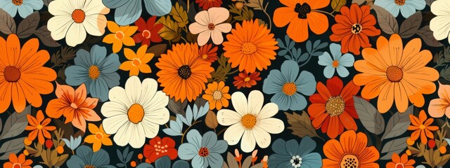 70s style floral background, 70s retro pattern and colors