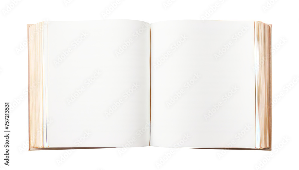 Wall mural open book with empty pages isolated on transparent background cutout