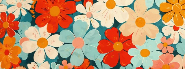 70s style floral background, 70s retro pattern and colors - obrazy, fototapety, plakaty