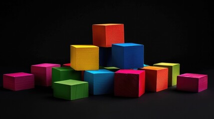 Colorful cubes on isolated black background Generative AI. Players marker