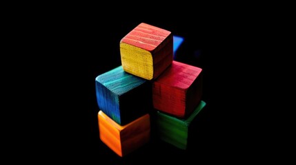 Obraz premium Colorful cubes on isolated black background Generative AI. Players marker