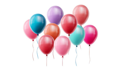pink red and blue balloons isolated on transparent background cutout
