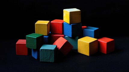 Obraz premium Colorful cubes on isolated black background Generative AI. Players marker