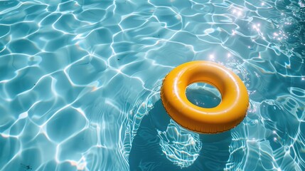 Obraz premium Yellow inner tube on vibrant pool water, whirlpool.