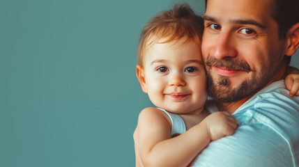 Dad holding his young daughter ideal fathers day promotion with copy space