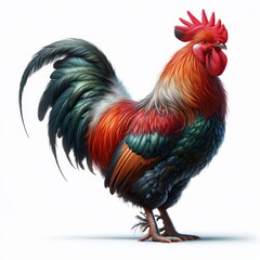 Fototapeta premium Rooster Chicken Portrait illustration. Realistic Colorful Rooster Farm Domestic Bird Isolated on White Background. 