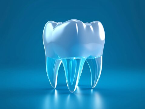a clear plastic tooth with a blue background
