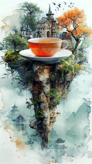 A cup of tea exploring a castle - 757216124