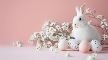 Naklejka na ściany i meble bunny with eggs and flower