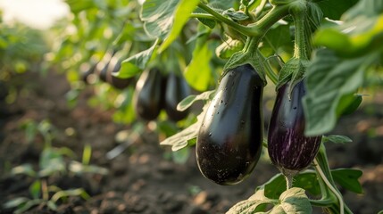 Fresh organic eggplant plantations
