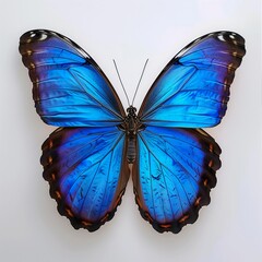 Stunning Electric Blue Morpho Butterfly Specimen on White Background