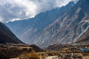 Fototapeta premium Trekker's Path Through the Langtang Valley En Route to Kyanjin Gompa, Nepal