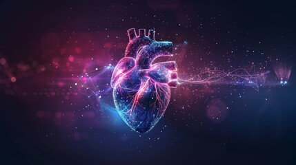 Human Heart Anatomy : Human heart shape with blue purple cardio pulse line