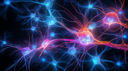 Neuron cells with glowing nodes ai generated image background