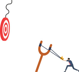 Businessman aiming like icon with a slingshot to target-Social media marketing concept

