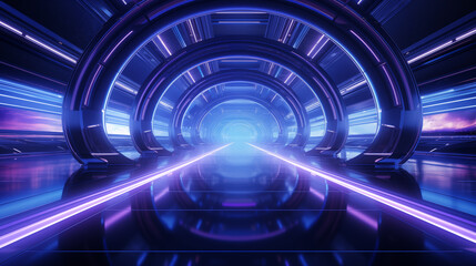 Sleek futuristic corridor with vibrant blue purple lighting ai generated background image