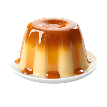 Caramel custard pudding isolated on transparent background. Homemade Flan dessert with caramel sauce