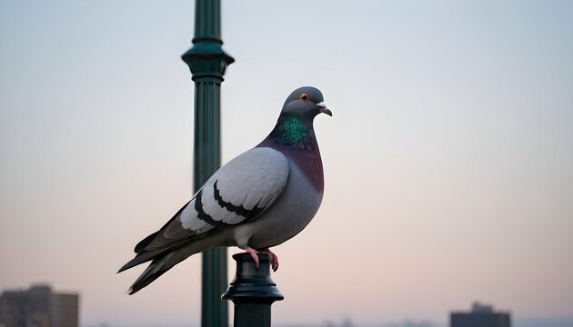A Pigeon Perched On A City Streetlamp