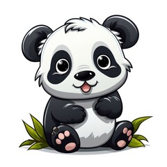 Fototapeta premium Cute baby panda depicted in a timeless cartoon minimalistic fashion