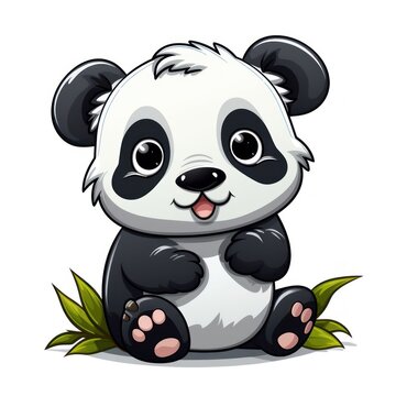 Cute baby panda depicted in a timeless cartoon minimalistic fashion