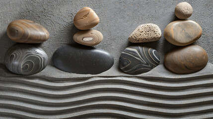 A peaceful Zen garden with raked sand and carefully placed rocks, inspiring contemplation and inner harmony