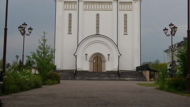 
Orthodox Church against the sky. White, beautiful temple.