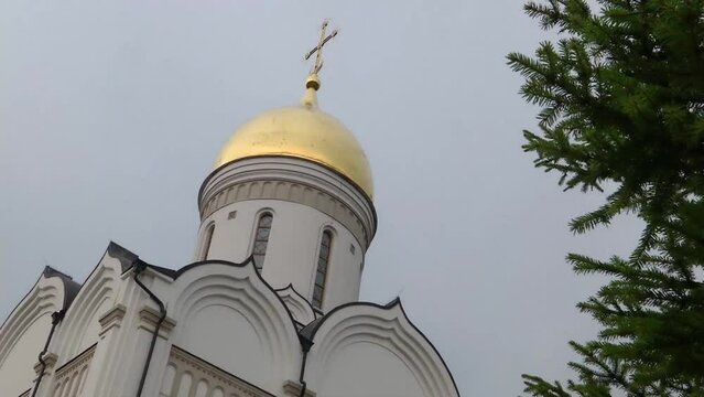 
Orthodox Church against the sky. White, beautiful temple.