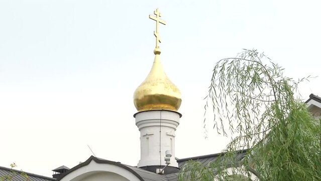 
Orthodox Church against the sky. White, beautiful temple.