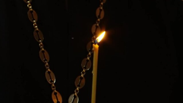 Candles, Bible, holy water in the Orthodox Church. Orthodox Church.