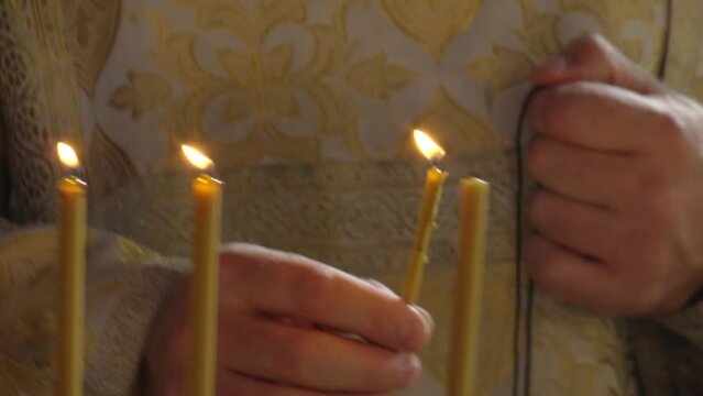 Candles, holy water in the Orthodox Church. Orthodox Church.