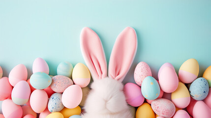 Fototapeta na wymiar Bunny Ears Amidst Easter Eggs