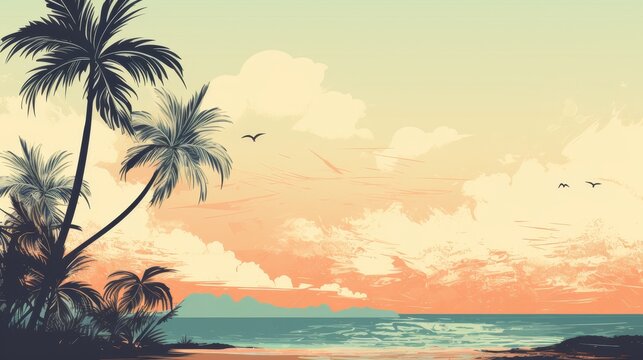 Vintage style tropical beach and summer background
