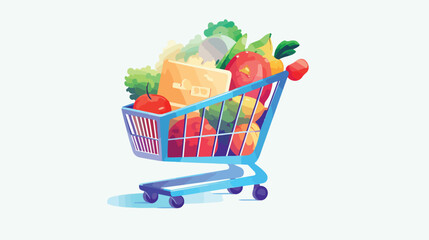 A stylish flat icon of a shopping cart filled with
