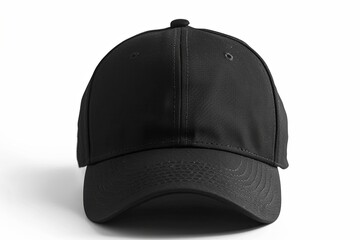 black baseball cap, front view, on isolated white background. generative AI
