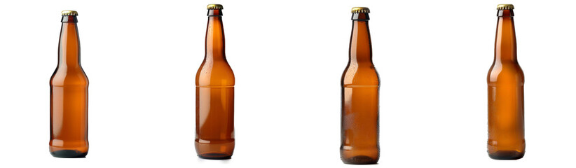 Empty beer bottle made of brown glass, isolated on a white background