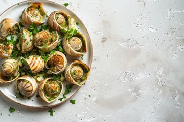 Traditional Escargot with Garlic Butter and Brandy on a Plate