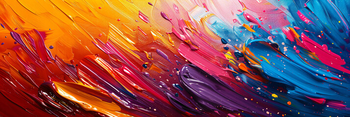 Vivid abstract acrylic paint strokes on canvas. Dynamic texture and color flow for creative background and design elements