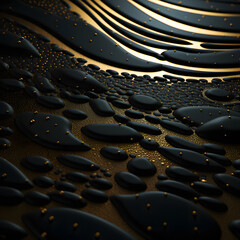 Black Surface with Gold Dots and a Golden Pattern Generative AI
