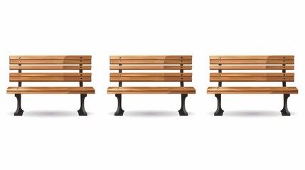 Detailed modern illustration of front view on wood long seat made of planks. Light brown outdoor furniture for the park or backyard.