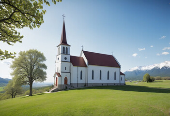 Fototapeta na wymiar Illustration of a church in the middle of the prairie