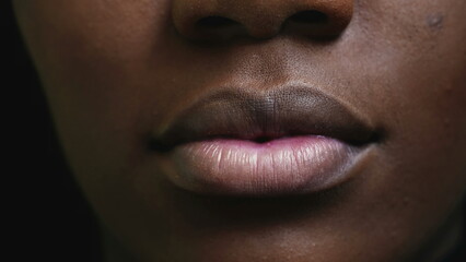 Macro Close-Up of a Black Girl's Mouth and Lips. African descent person anatomy facial body part