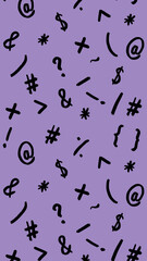 pattern with the image of keyboard symbols. Punctuation marks. Template for applying to the surface. pastel violet background. Keyboard symphony. Vertical image.