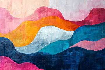 Modern abstract wave paintings with textured brushstrokes. Colorful contemporary art for interior design and decoration