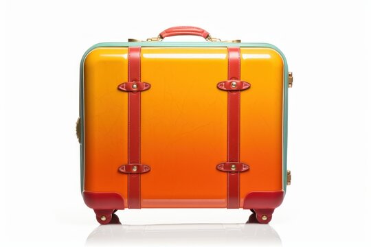 Small orange designer suitcase on light background