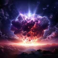 Create a digital painting of a violet-hued nuclear explosion in outer space