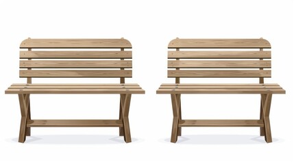 Park or backyard bench with wood plank seat, empty garden or street chair. Light brown city exterior furniture. Modern illustration of realistic front view.