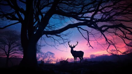 graceful deer silhouetted against the night sky, highlighting the tranquility of the wildlife in their natural habitat