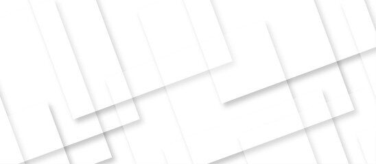 abstract white color square pattern on banner with shadow. white square shape with futuristic concept background. seamless technology concept layered geometric line triangle shapes background.
