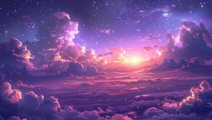 anime sky with clouds and stars